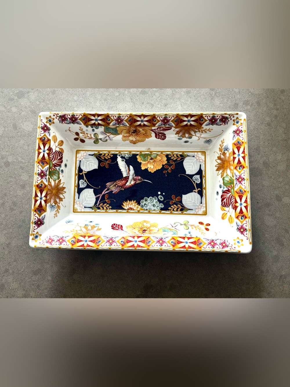 Spode Decorative Hummingbird Porcelain Serving Tray - Navy & Gold